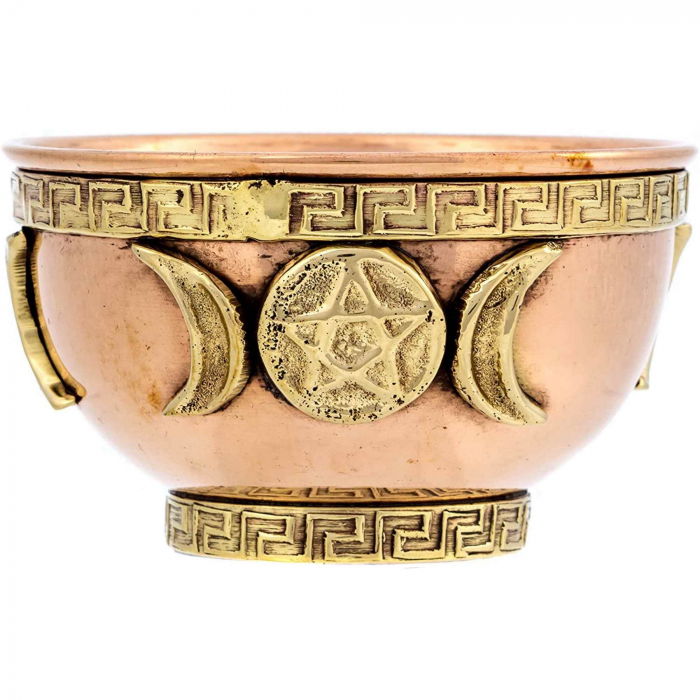 Bol din cupru cu simbol de luna tripla si pentagrama – excelent pentru decorarea altarului, ritualuri, arzator de tamaie, preparator de potiuni [6]