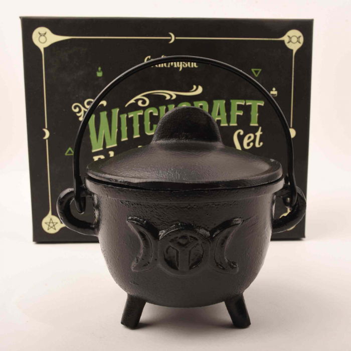 Ceaun "Cauldron" din Fonta cu design Triple Moon, cu Capac si Maner - Cazan de Vrajitoare, Ideal pentru Arderea Tamaii pe Carbune si Smudging cu Salvie [5]