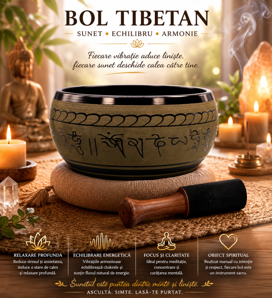 Bol Tibetan din Alauminiu Rotund 22 cm – Armonie, Relaxare si Echilibru Interior [3]