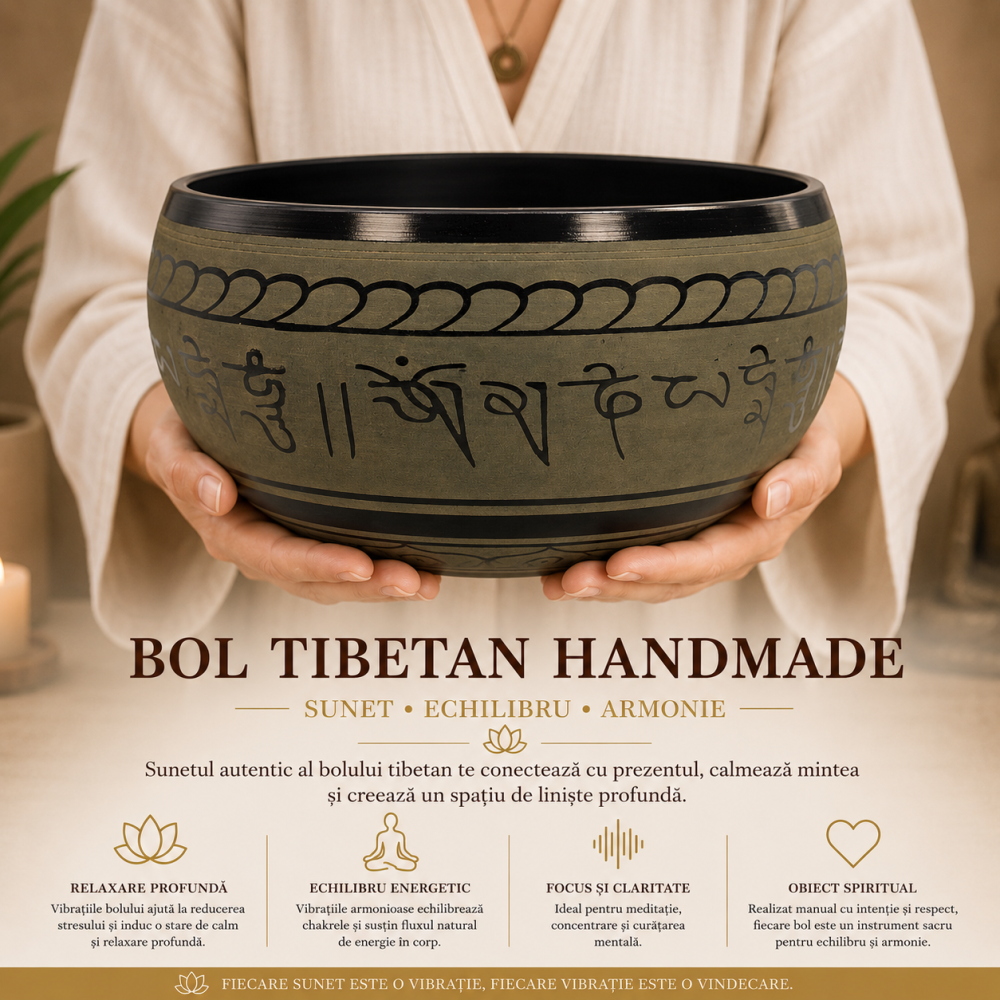 Bol Tibetan din Alauminiu Rotund 22 cm – Armonie, Relaxare si Echilibru Interior [2]