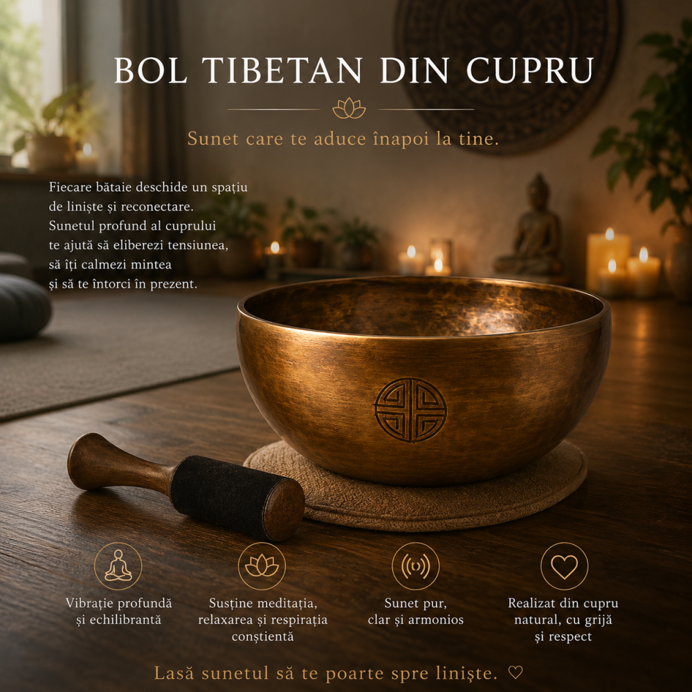 Bol Tibetan din Cupru Rotund 22.5 cm – Armonie Interioara si Relaxare Profunda [5]