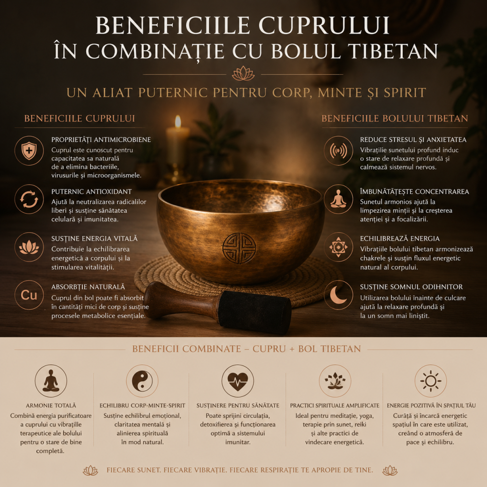 Bol Tibetan din Cupru Rotund 22.5 cm – Armonie Interioara si Relaxare Profunda [4]