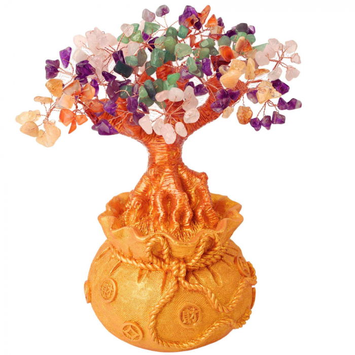 Bonsai cu cristale naturale mixte, supranumit "copacul banilor" - Copacelul cu inaltimea de 25 cm reprezinta cadoul perfect pentru prosperitate, succes, Feng Shui" [1]