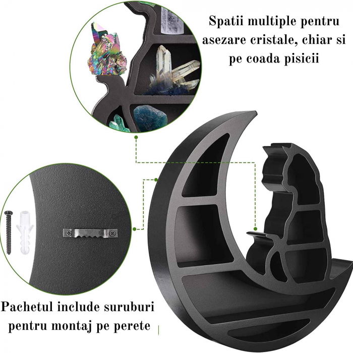 Mini Raft 30x30 cm expunere din lemn pentru cristale, uleiuri esensiale design Pisica neagra pe luna - Decorare gotică pentru cameră Moon Cat [2]