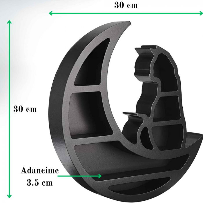 Mini Raft 30x30 cm expunere din lemn pentru cristale, uleiuri esensiale design Pisica neagra pe luna - Decorare gotică pentru cameră Moon Cat [3]