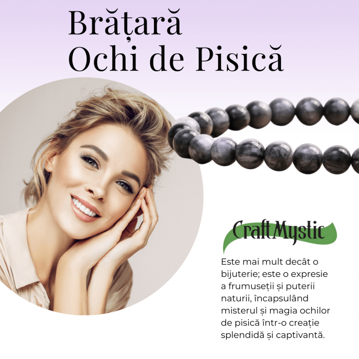 Bratara Elastica cu Margele 6mm din Ochi de Pisica Semipretios Natural [2]