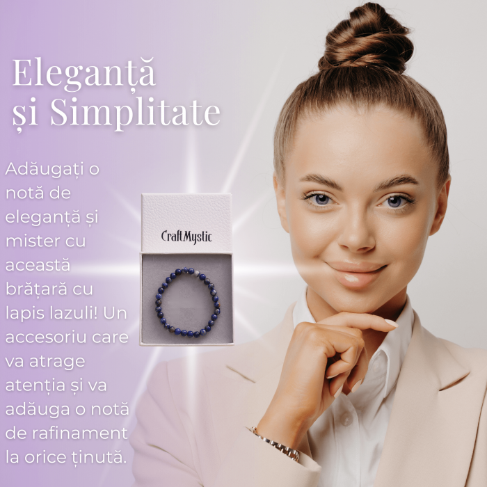 Bratara Elastica cu Margele Naturale de 6mm din Lapis Lazuli [5]