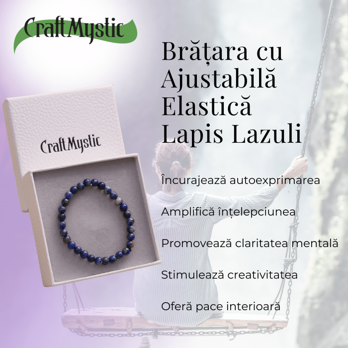 Bratara Elastica cu Margele Naturale de 6mm din Lapis Lazuli [8]