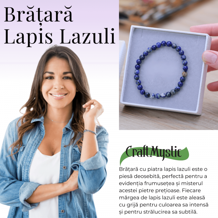 Bratara Elastica cu Margele Naturale de 6mm din Lapis Lazuli [3]