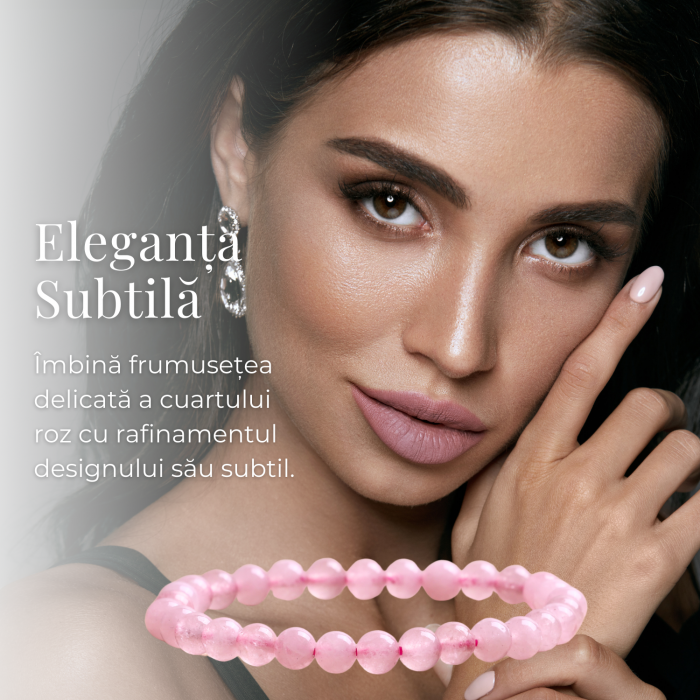 Bratara Elastica cu Margele 6mm din Cuart Roz Semipretios [3]