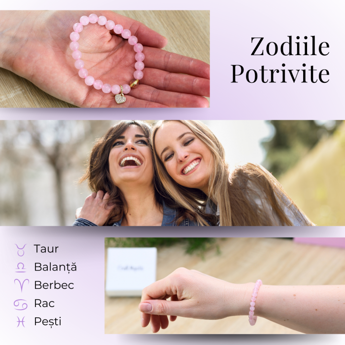 Bratara Elastica cu Margele 6mm din Cuart Roz Semipretios [2]