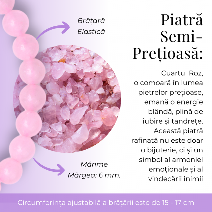 Bratara Elastica cu Margele 6mm din Cuart Roz Semipretios [8]