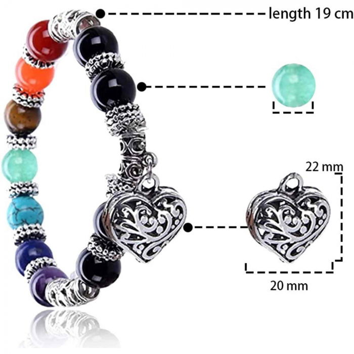 Bratara 7 chakra cu margele din pietre semipretioase si pandantiv inima 10mm [3]