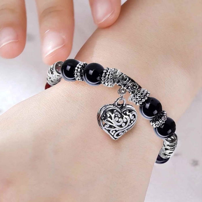 Bratara 7 chakra cu margele din pietre semipretioase si pandantiv inima 10mm [4]