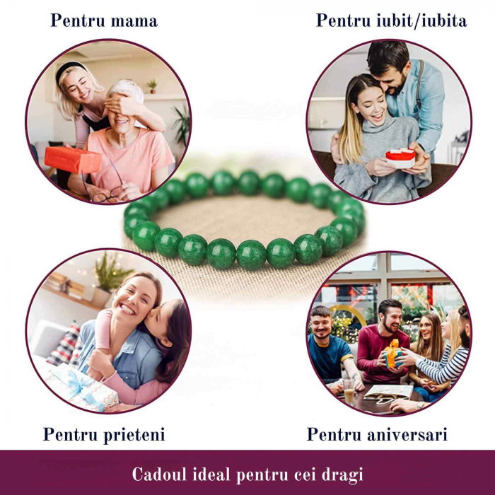 Bratara de jad cu margele de 8 mm pentru femei si barbati - Aduce noroc, bogatie, prosperitate [3]