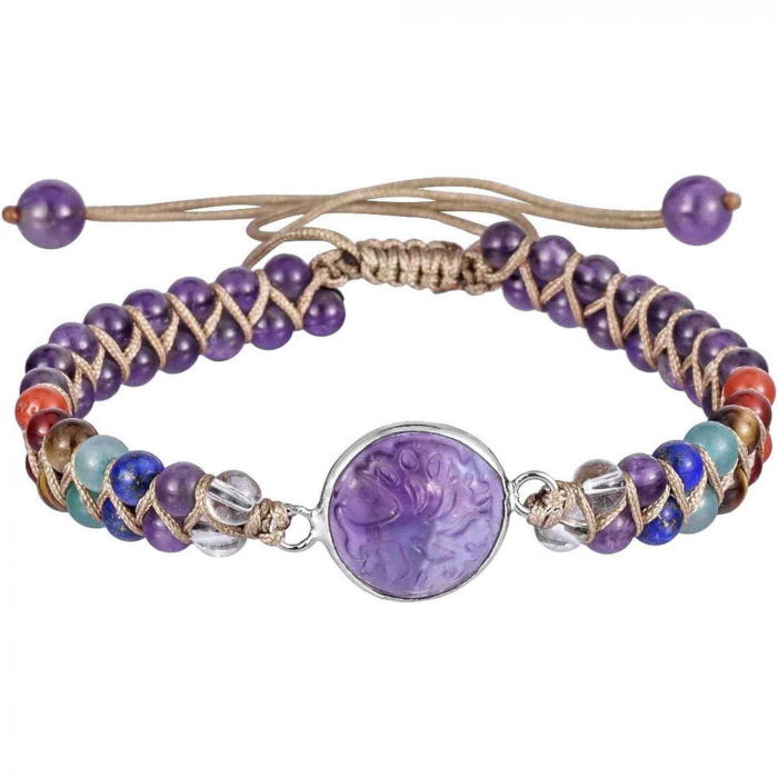 Bratara Reglabila cu Margele 4mm din pietre semipretioase pentru Cele 7 Chakre si Arborele Vietii de Ametist, Realizata Manual [1]