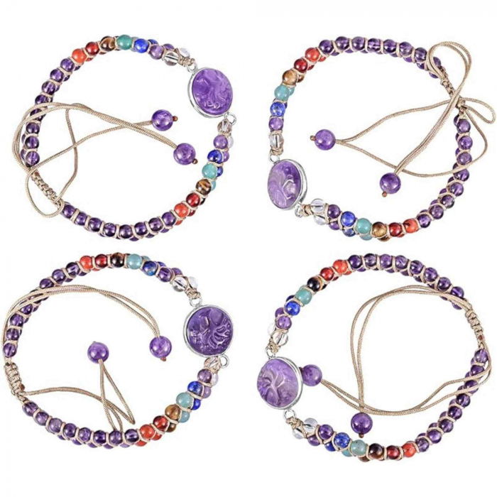 Bratara Reglabila cu Margele 4mm din pietre semipretioase pentru Cele 7 Chakre si Arborele Vietii de Ametist, Realizata Manual [5]