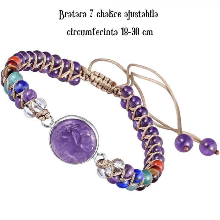 Bratara Reglabila cu Margele 4mm din pietre semipretioase pentru Cele 7 Chakre si Arborele Vietii de Ametist, Realizata Manual [2]
