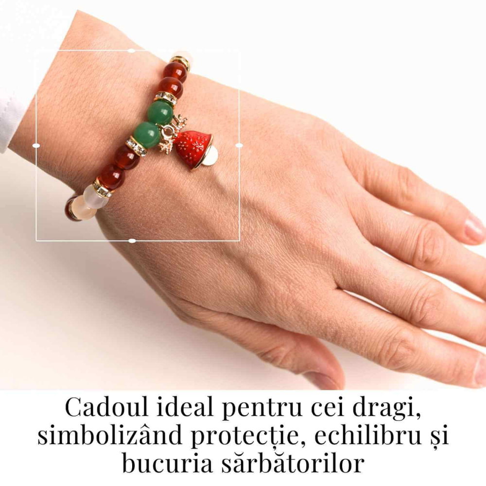 Bratara naturala Agat rosu, alb si aventurin verde cu accesoriu mixt - echilibru si noroc [2]
