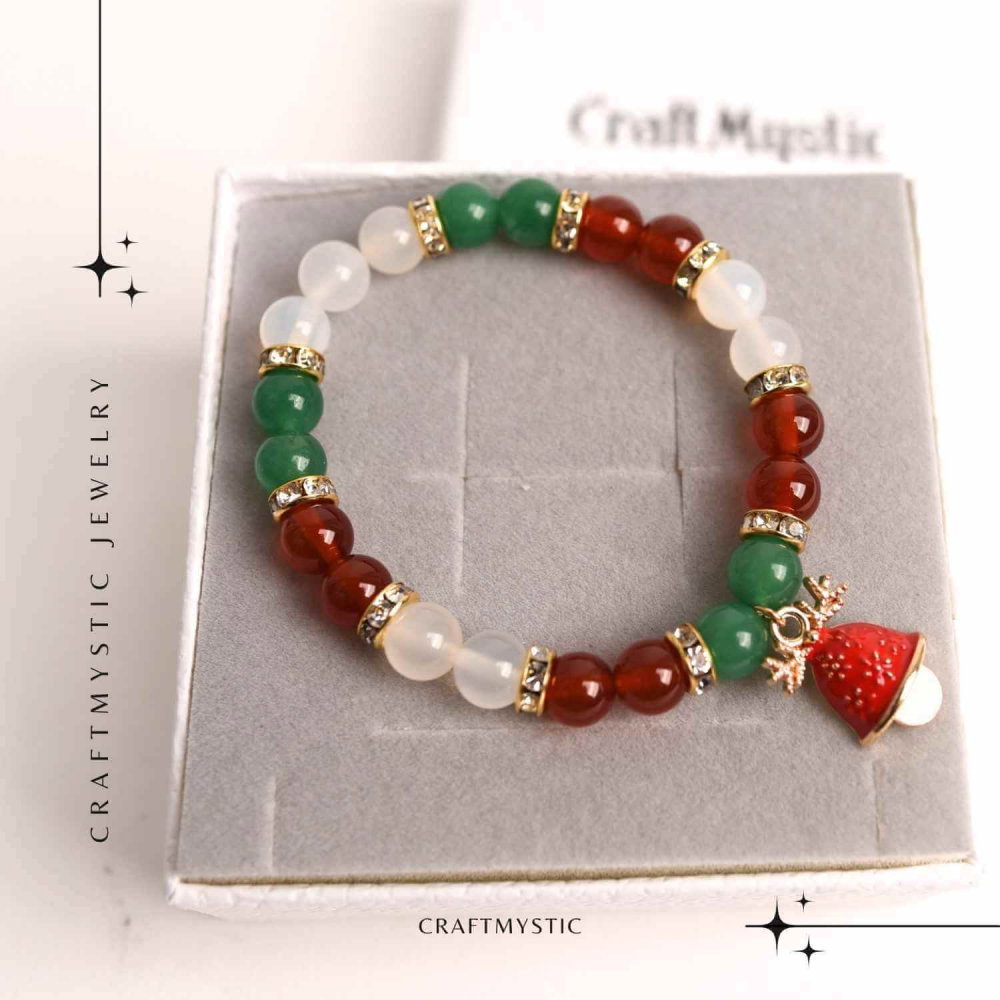 Bratara naturala Agat rosu, alb si aventurin verde cu accesoriu mixt - echilibru si noroc [8]