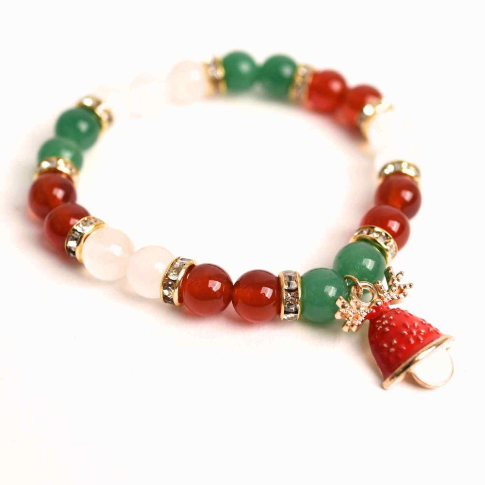 Bratara naturala Agat rosu, alb si aventurin verde cu accesoriu mixt - echilibru si noroc [1]