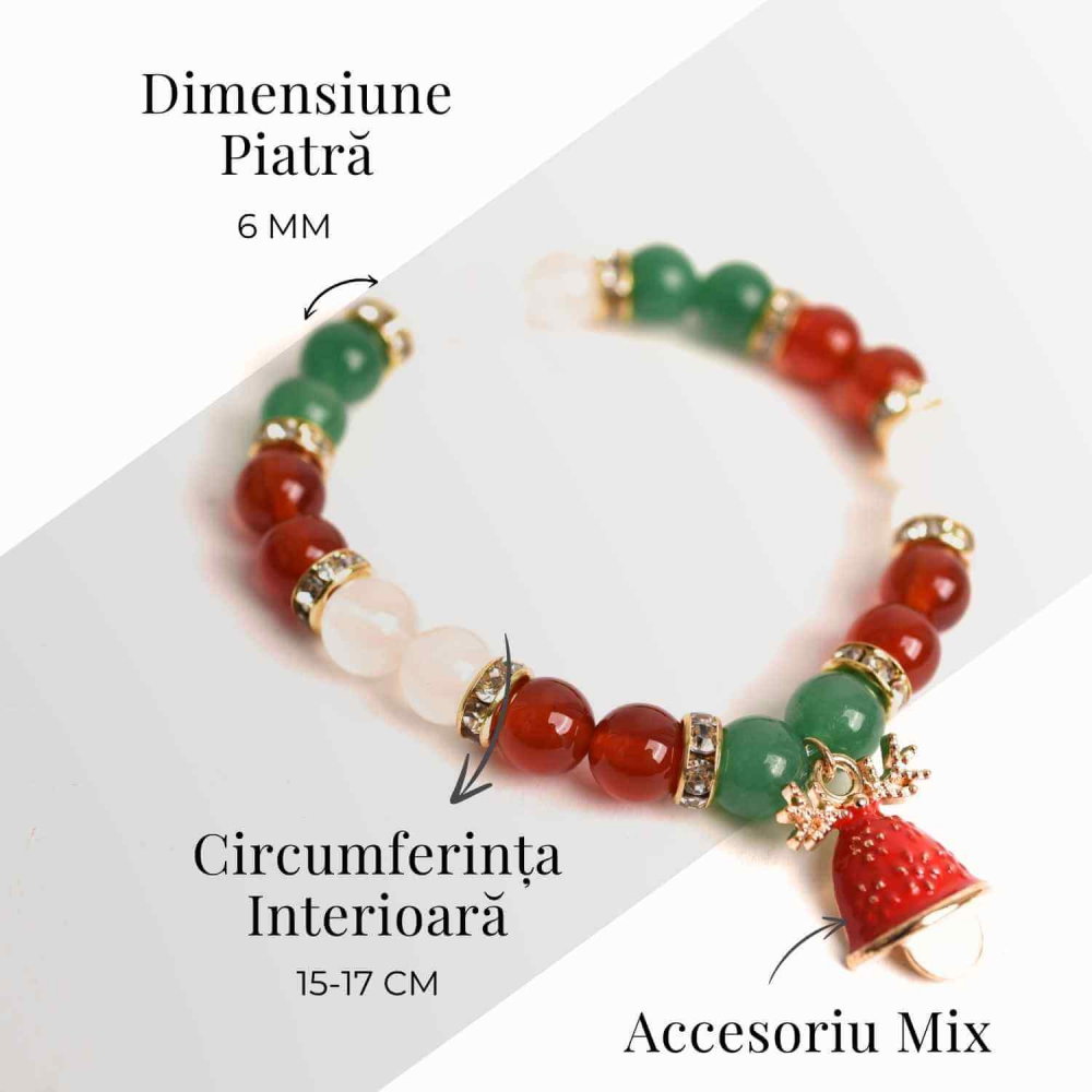 Bratara naturala Agat rosu, alb si aventurin verde cu accesoriu mixt - echilibru si noroc [4]