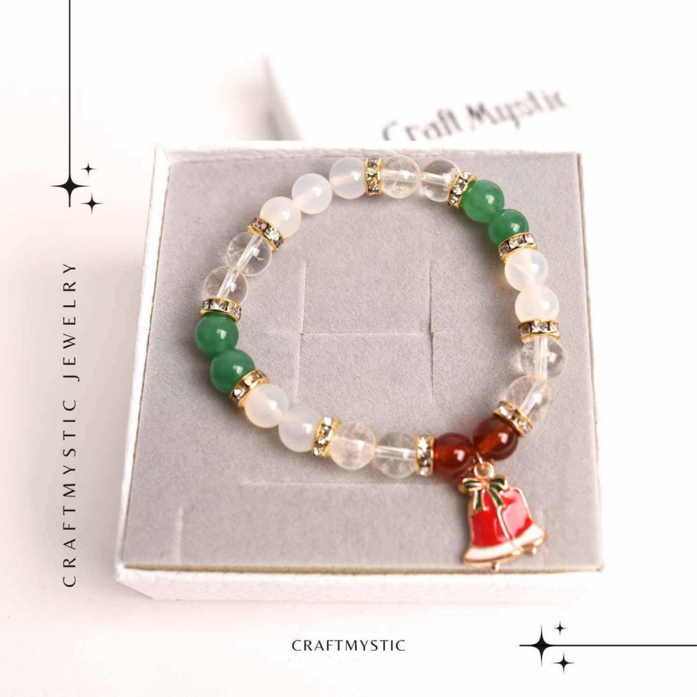 Bratara naturala Agat rosu, alb si aventurin verde cu accesoriu mixt - energie si protectie [8]