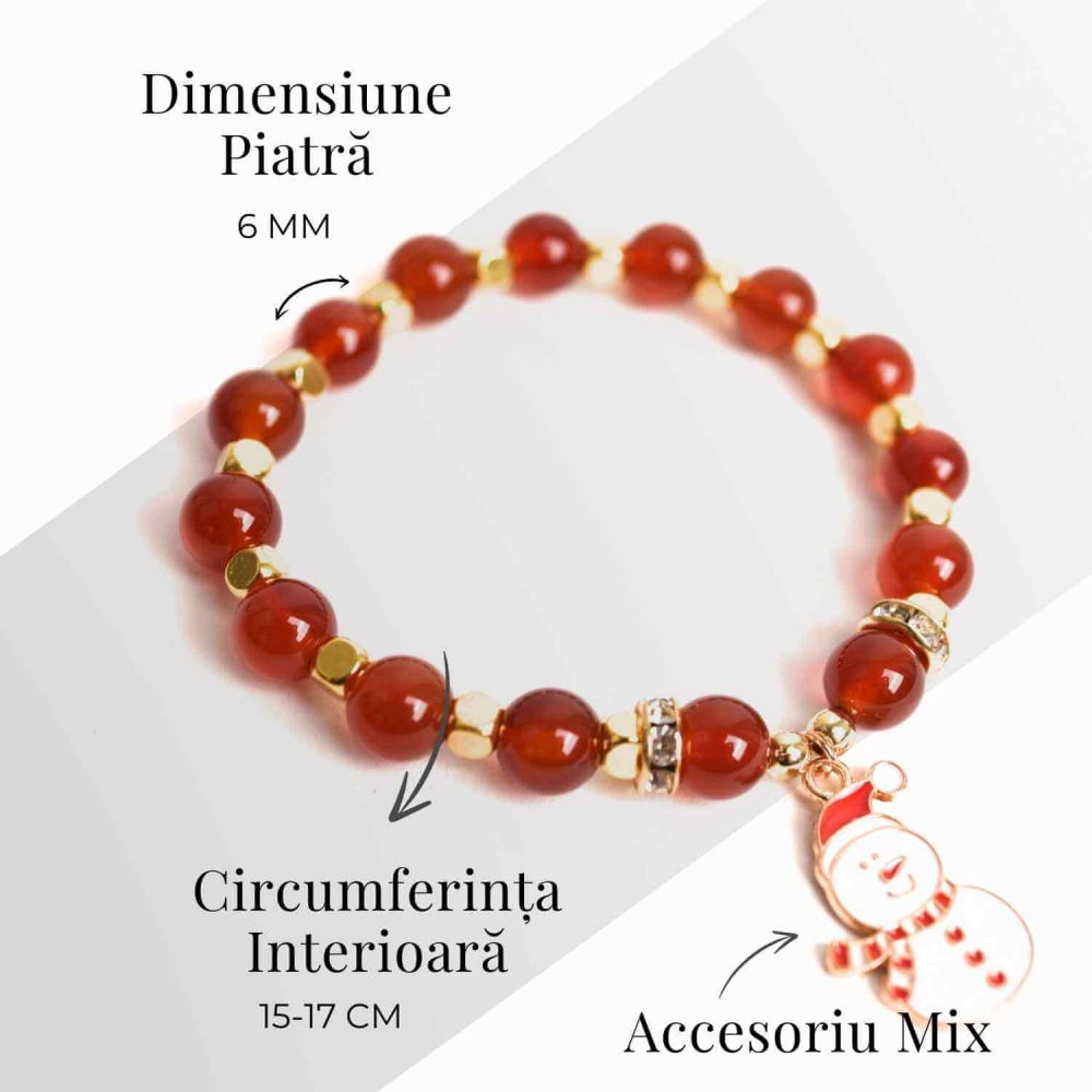 Bratara naturala Agat rosu 6mm cu accesoriu mixt - curaj si protectie [4]