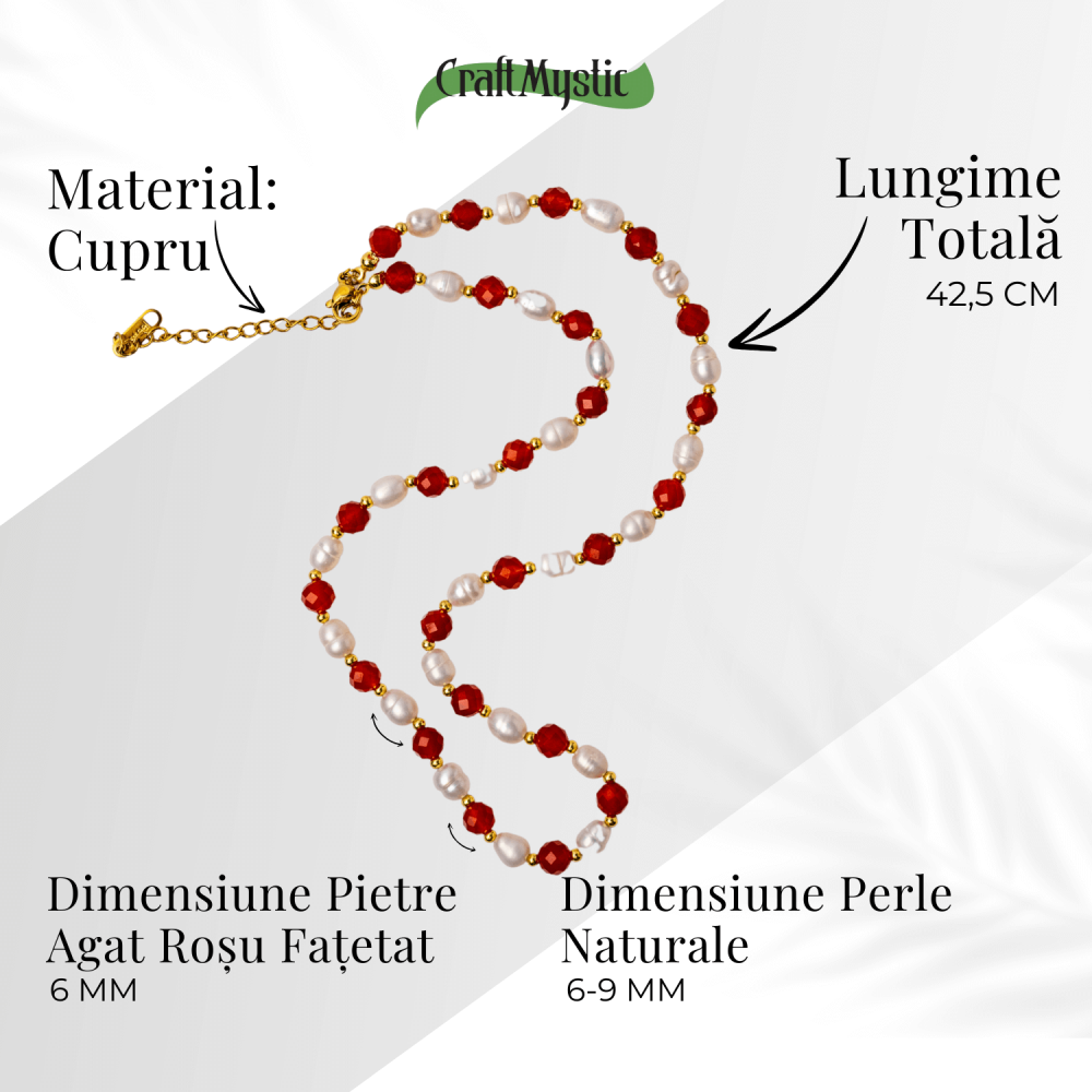 Colier Cupru cu Agat Rosu Fatetat si Perle Naturale – Echilibru, Rafinam si Energie Vitala [5]