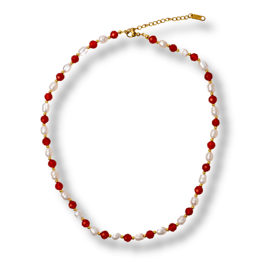 Colier Cupru cu Agat Rosu Fatetat si Perle Naturale – Echilibru, Rafinam si Energie Vitala [9]