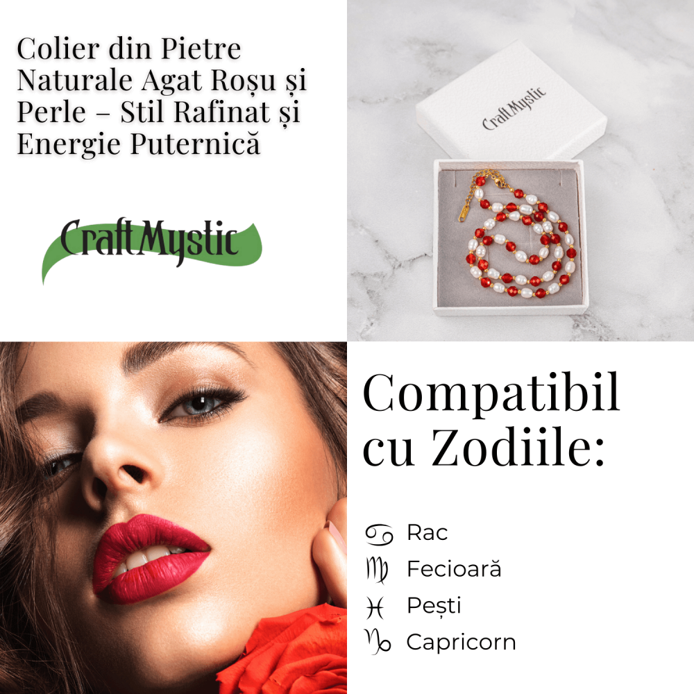 Colier Cupru cu Agat Rosu Fatetat si Perle Naturale – Echilibru, Rafinam si Energie Vitala [4]
