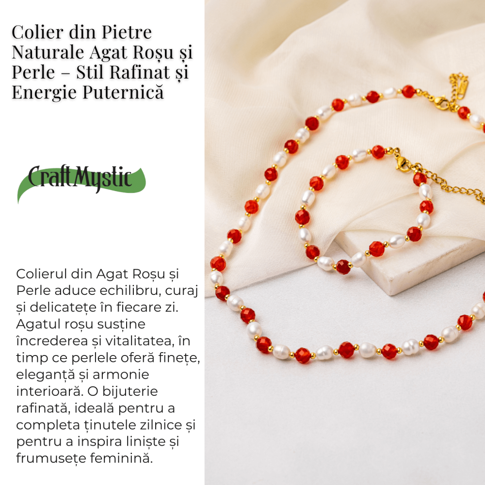 Colier Cupru cu Agat Rosu Fatetat si Perle Naturale – Echilibru, Rafinam si Energie Vitala [3]