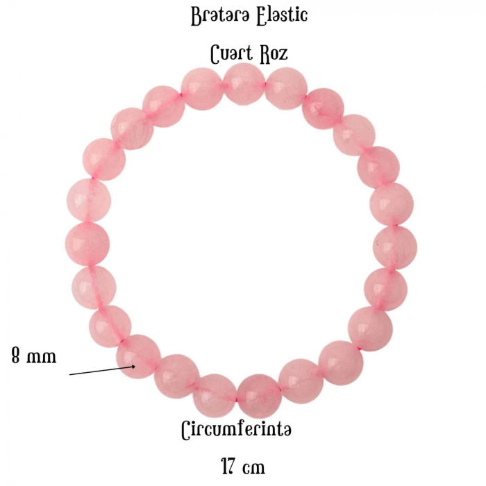 Bratara Elastica cu Margele de 8mm din Cuart Roz, Circumferinta 17 cm - Bijuterie Terapeutica si Cadou Elegant" [2]