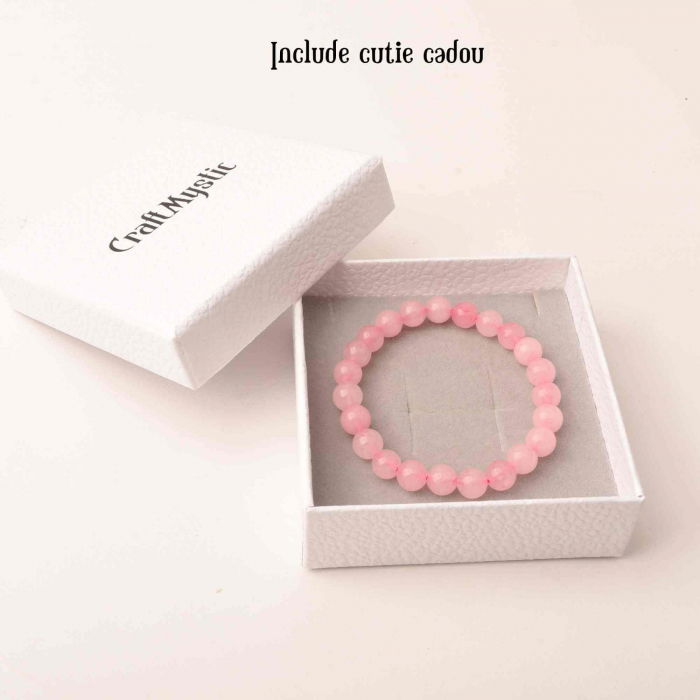 Bratara Elastica cu Margele de 8mm din Cuart Roz, Circumferinta 17 cm - Bijuterie Terapeutica si Cadou Elegant" [3]