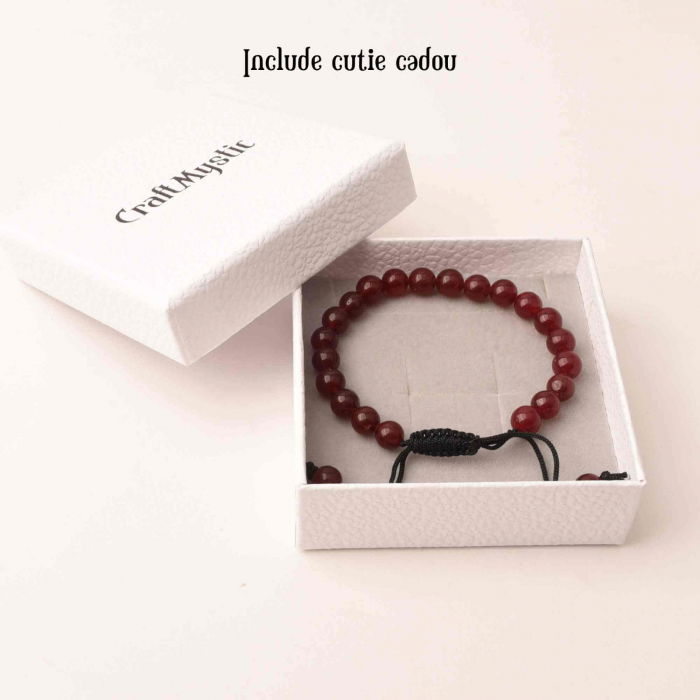 Bratara Ajustabila cu Margele de 8mm din Carneol Rosu Inchis, Circumferinta 19-24 cm - Accesoriu Energetic si Cadou Ideal [4]