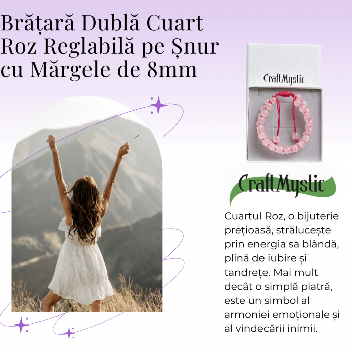 Bratara Dubla Reglabila din Cuart Roz Natural – Armonie si Dragoste [4]