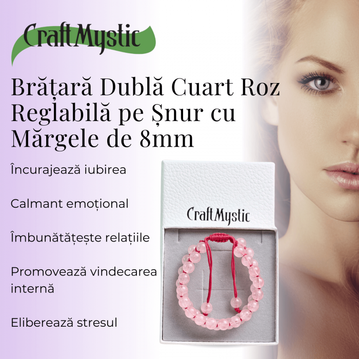 Bratara Dubla Reglabila din Cuart Roz Natural – Armonie si Dragoste [5]