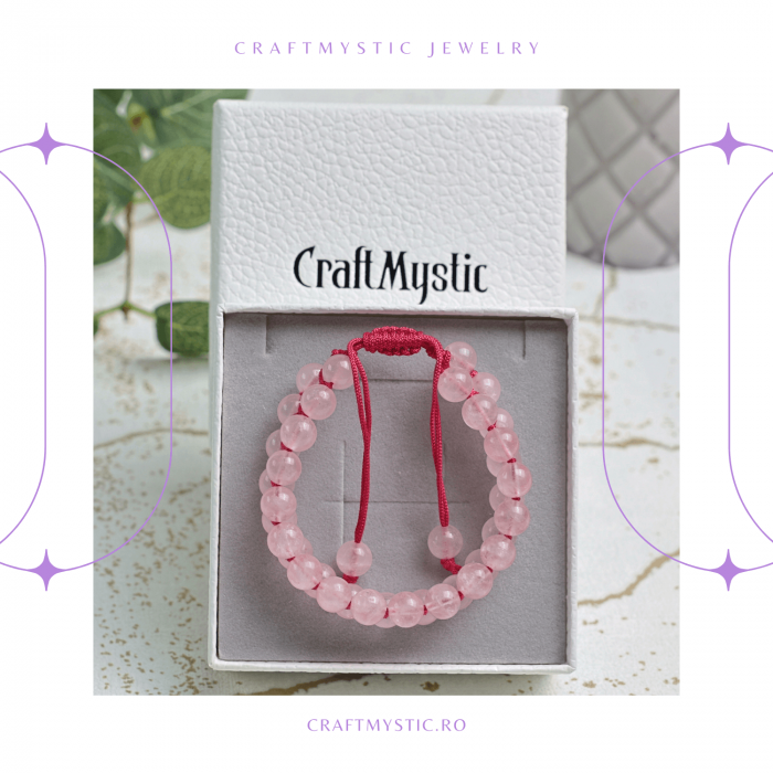 Bratara Dubla Reglabila din Cuart Roz Natural – Armonie si Dragoste [6]