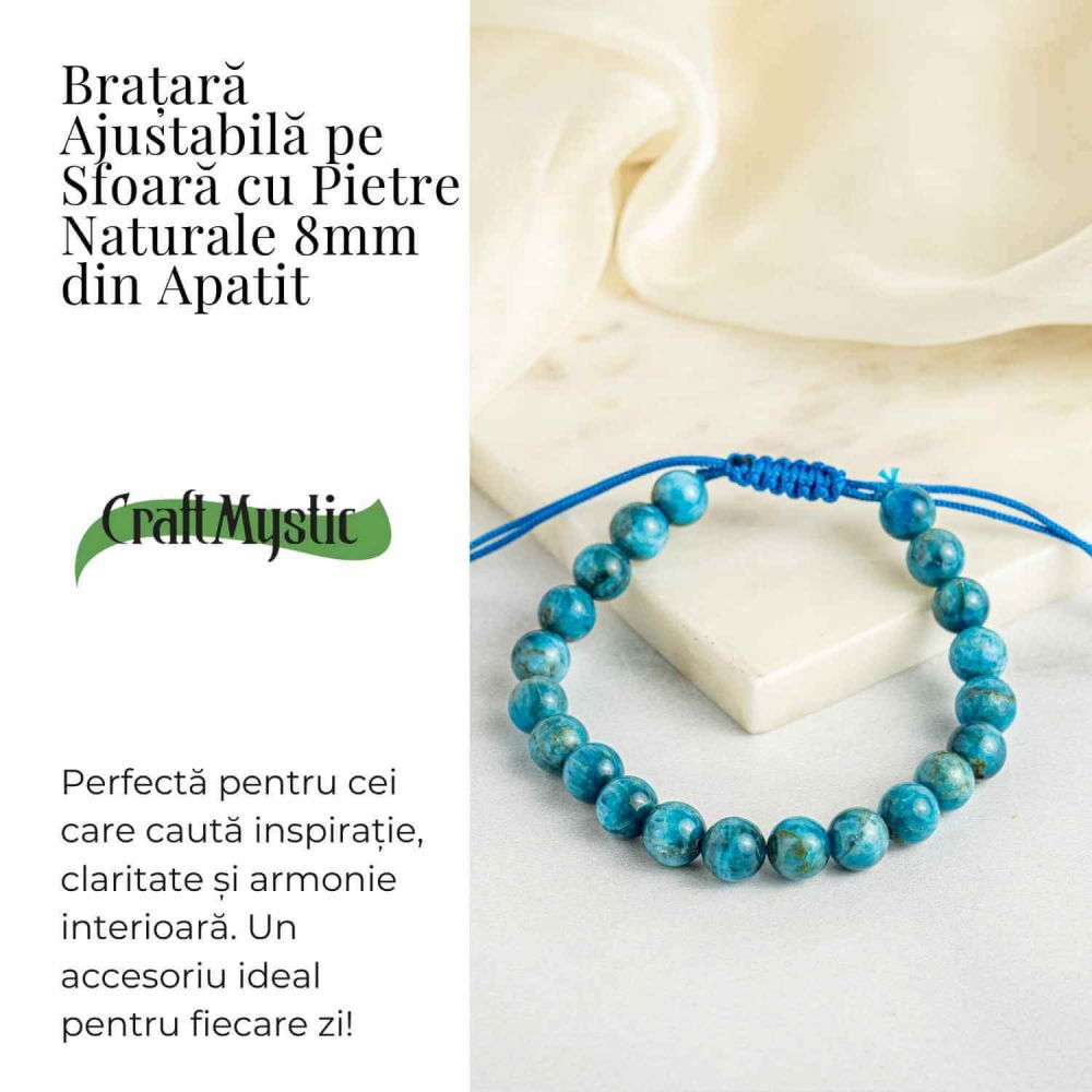 Bratara Ajustabila pe Sfoara cu Pietre Naturale 8mm din Apatit - Echilibru si Energie Pozitiva [3]