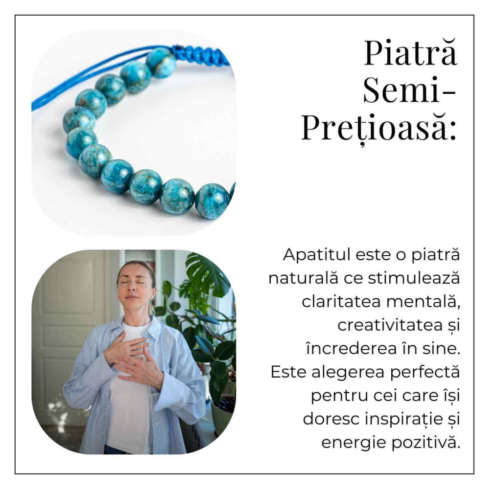 Bratara Ajustabila pe Sfoara cu Pietre Naturale 8mm din Apatit - Echilibru si Energie Pozitiva [6]