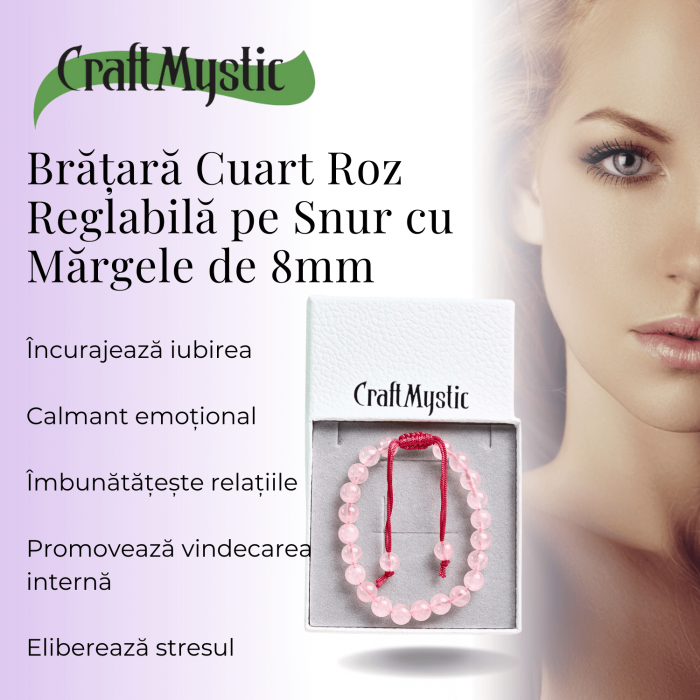 Bratara Simpla Reglabila din Cuart Roz Natural – Armonie Pura [2]