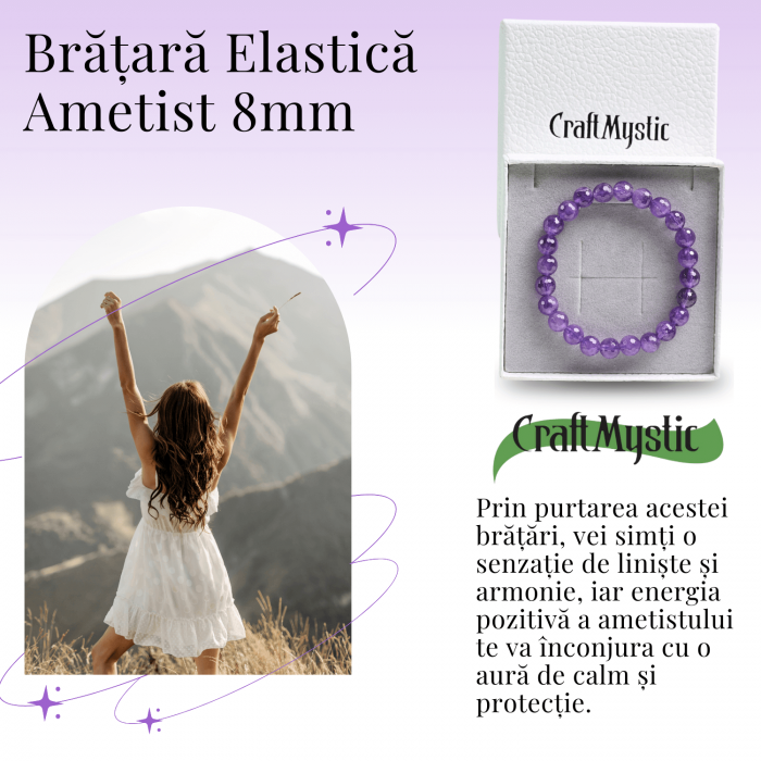 Bratara Eleganta Elastica cu Margele de 8mm Ametist Fatetat - Un Punct de Echilibru in Viata Ta [3]