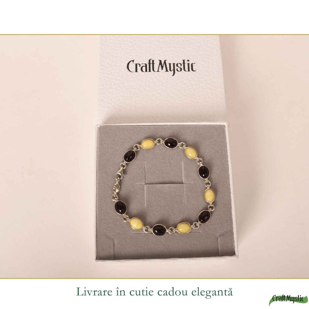 Bratara Argint 925 cu Chihlimbar Oval Galben si Rosu – Energie si Caldura [6]