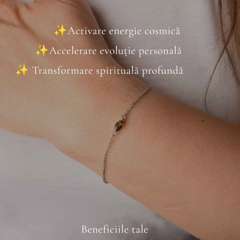 Bratara Argint 925 cu Moldavit Fatetat Natural – Transformare si Evolutie Spirituala [3]