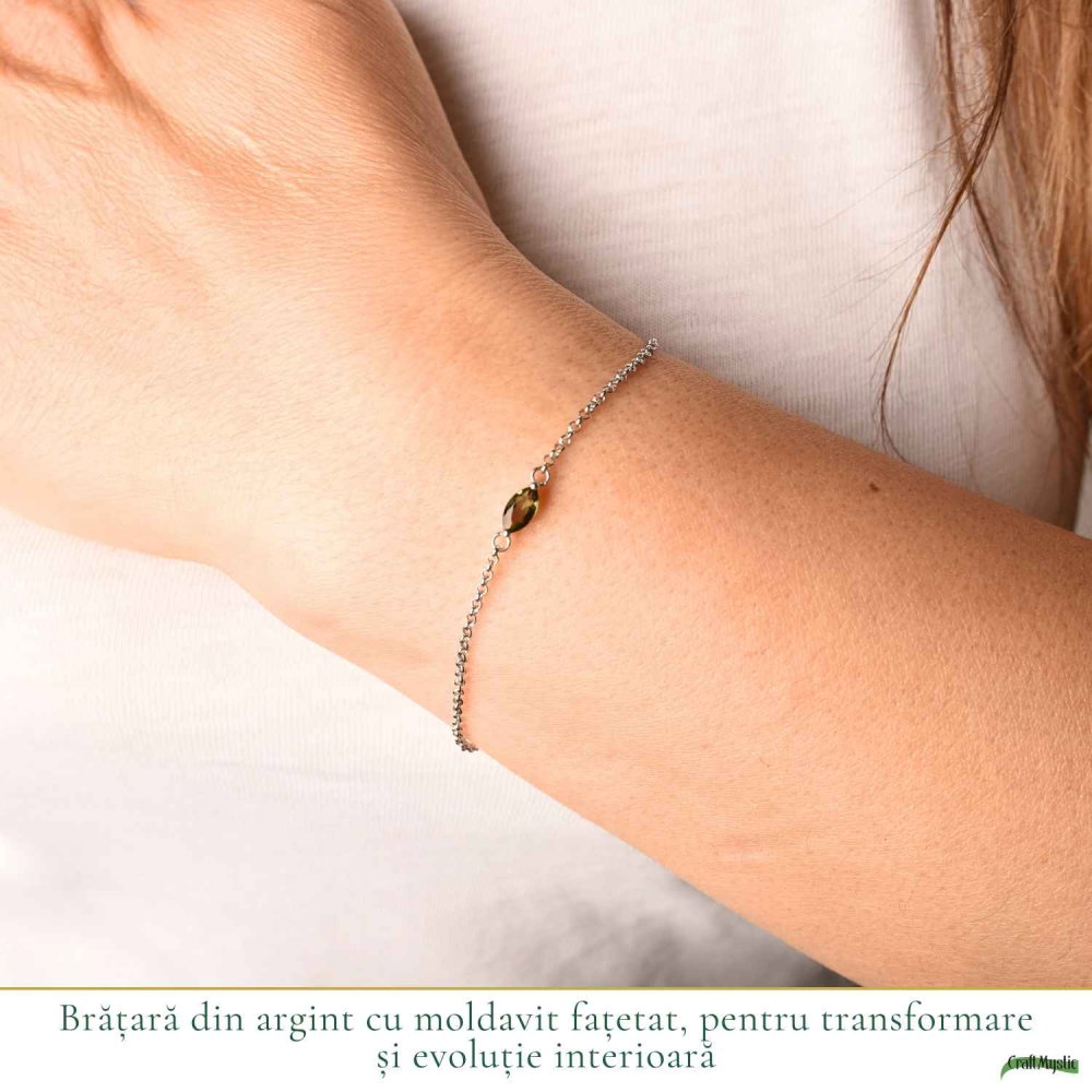 Bratara Argint 925 cu Moldavit Fatetat Natural – Transformare si Evolutie Spirituala [2]