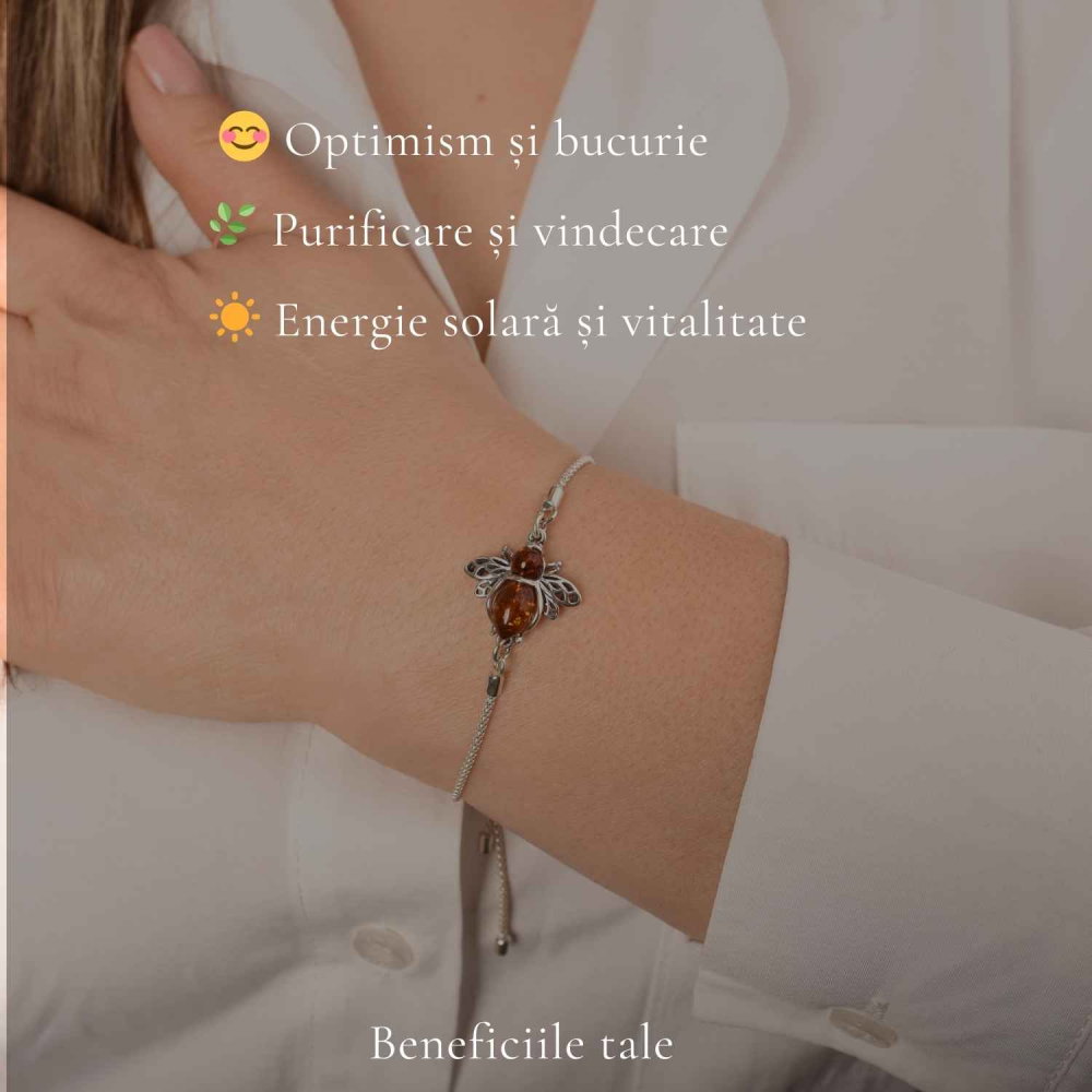 Bratara argint 925 cu chihlimbar natural si albina – Energie solara si vitalitate [3]