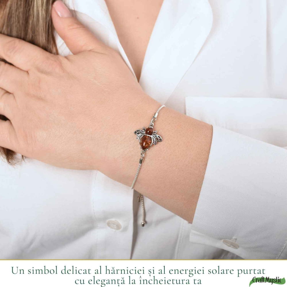 Bratara argint 925 cu chihlimbar natural si albina – Energie solara si vitalitate [2]