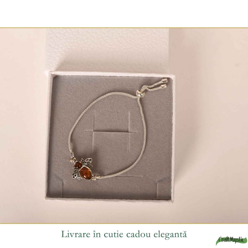 Bratara argint 925 cu chihlimbar natural si albina – Energie solara si vitalitate [6]