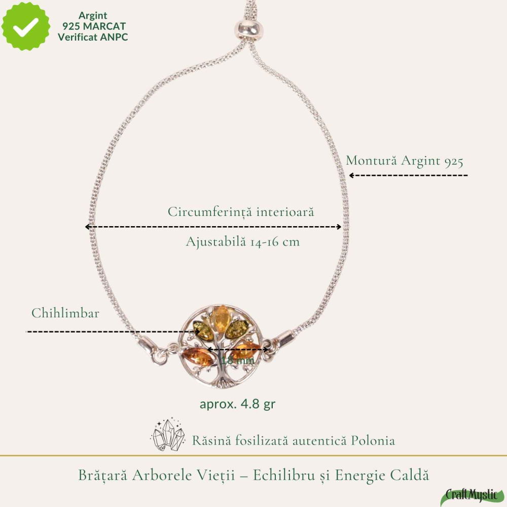 Bratara Argint 925 Arborele Vietii cu Chihlimbar Natural – Echilibru si Vitalitate [4]