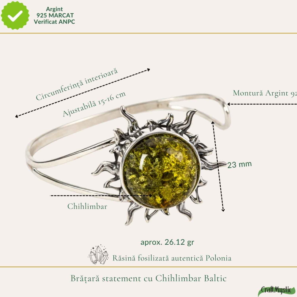 Bratara Argint 925 cu Chihlimbar Verde Soare – Energie si Vitalitate [4]